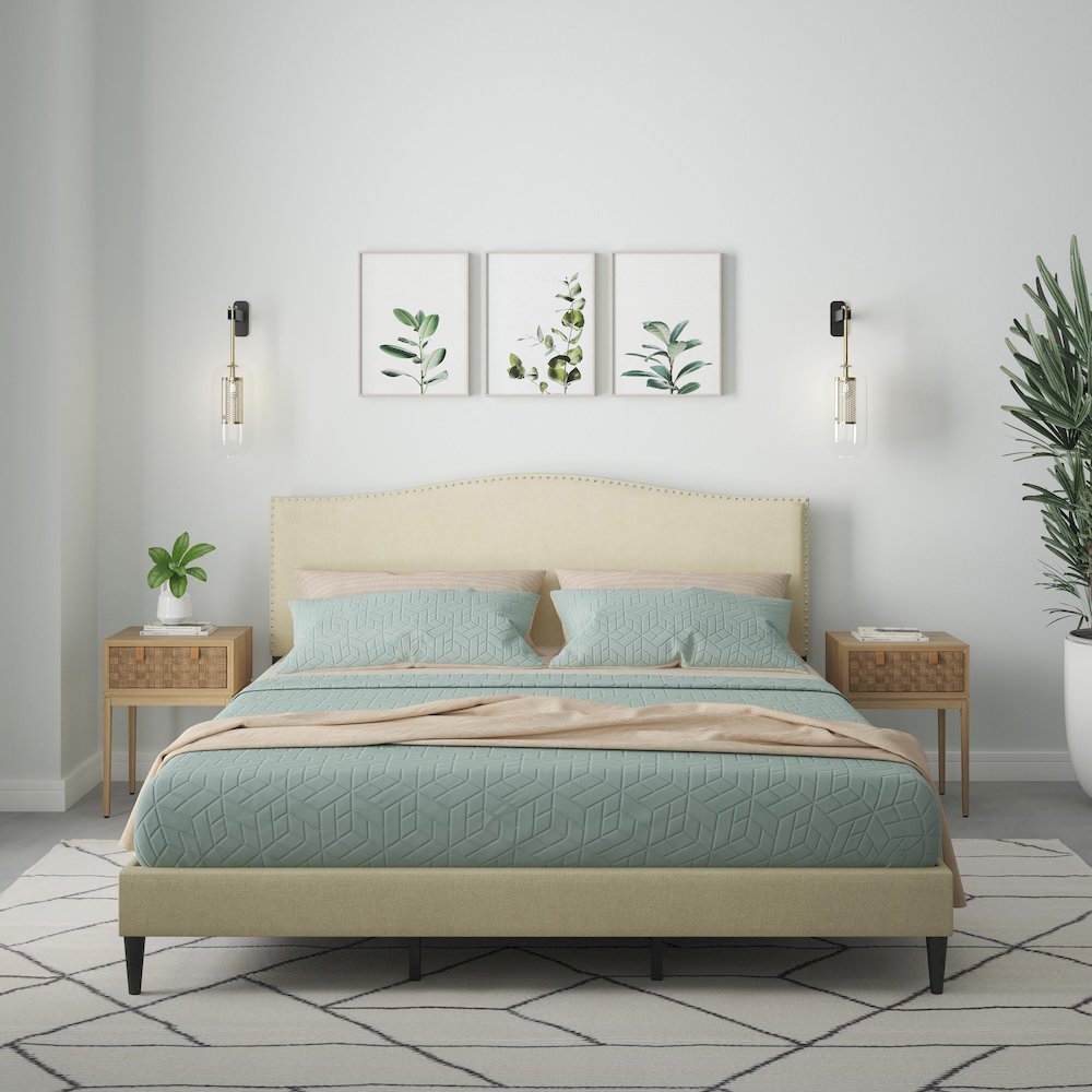 Leighford King Platform Bed Beige. Picture 6