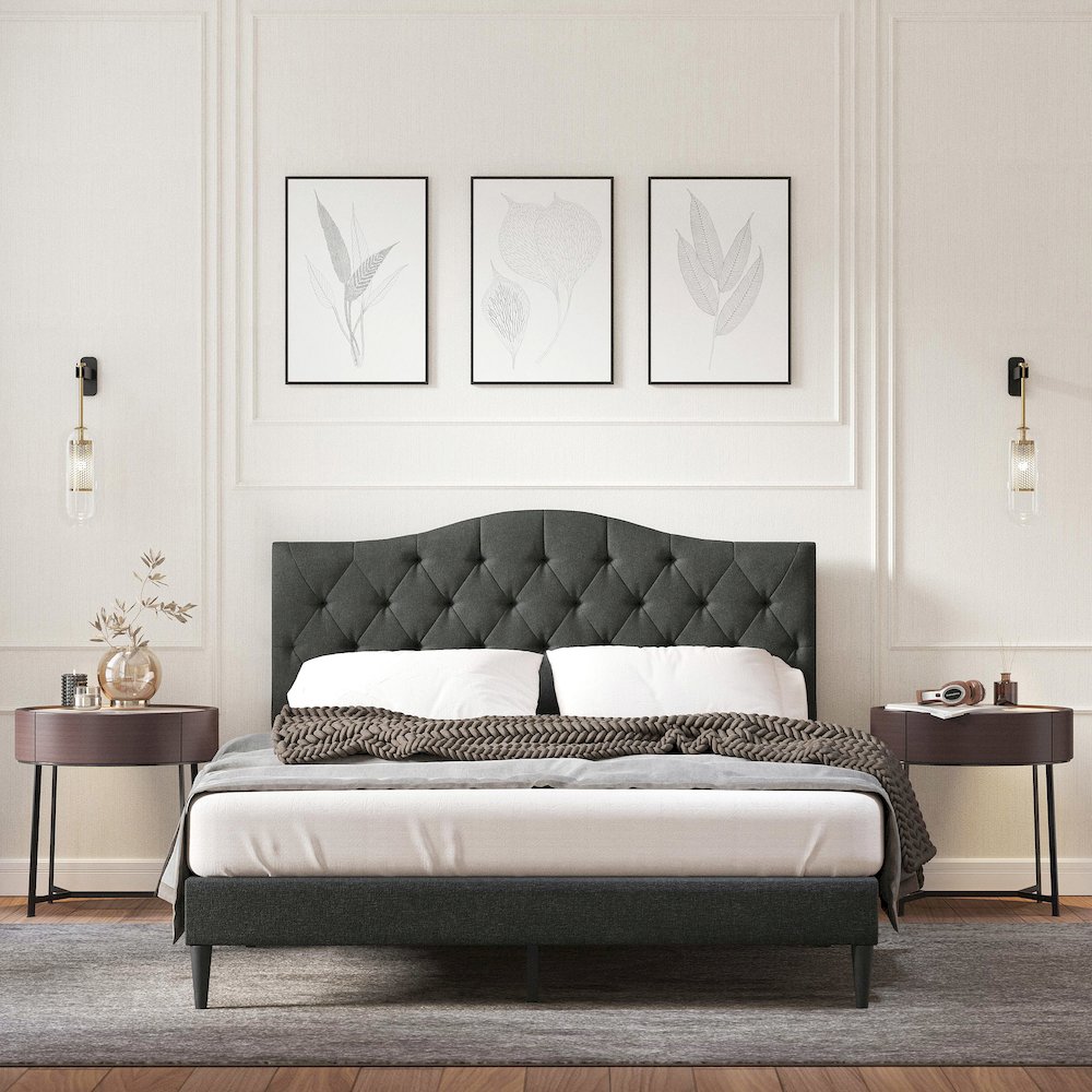 Upholstered Complete Bed Queen Gray. Picture 2