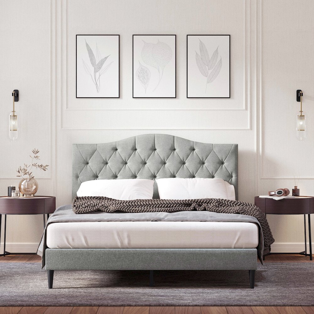 Upholstered Complete Bed Queen Stone. Picture 2