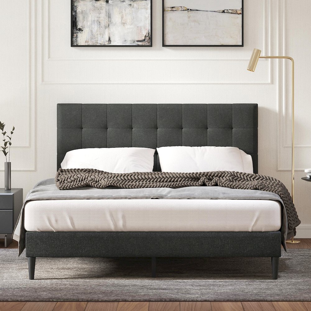 Upholstered Complete Bed Queen Gray. Picture 2