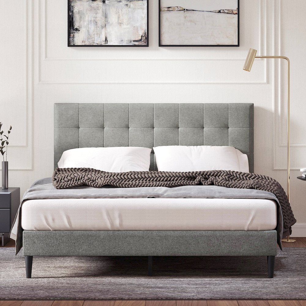 Upholstered Complete Bed Queen Stone. Picture 2