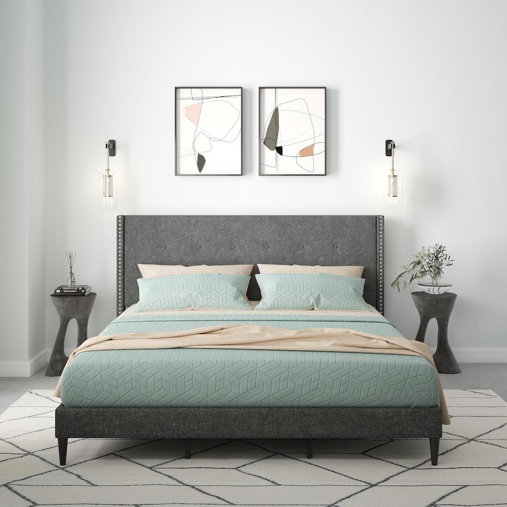 Upholstered Complete Bed King Gray. Picture 2