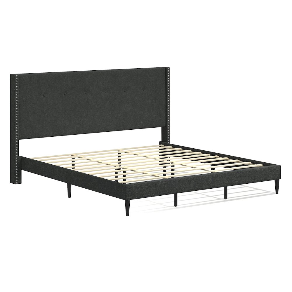 Upholstered Complete Bed King Gray. Picture 1