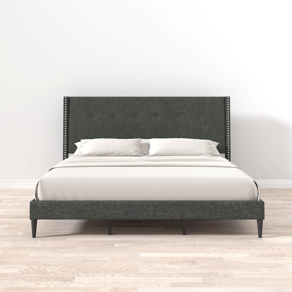 Upholstered Complete Bed King Gray. Picture 6