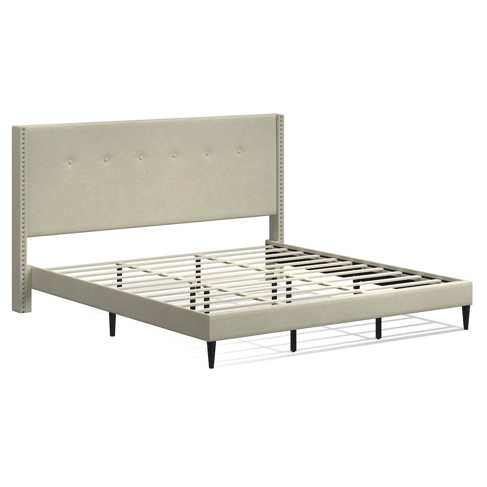 Upholstered Complete Bed King Beige. Picture 1