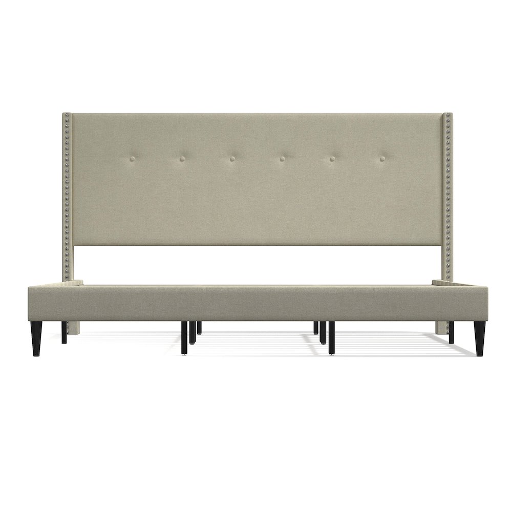 Upholstered Complete Bed King Beige. Picture 3