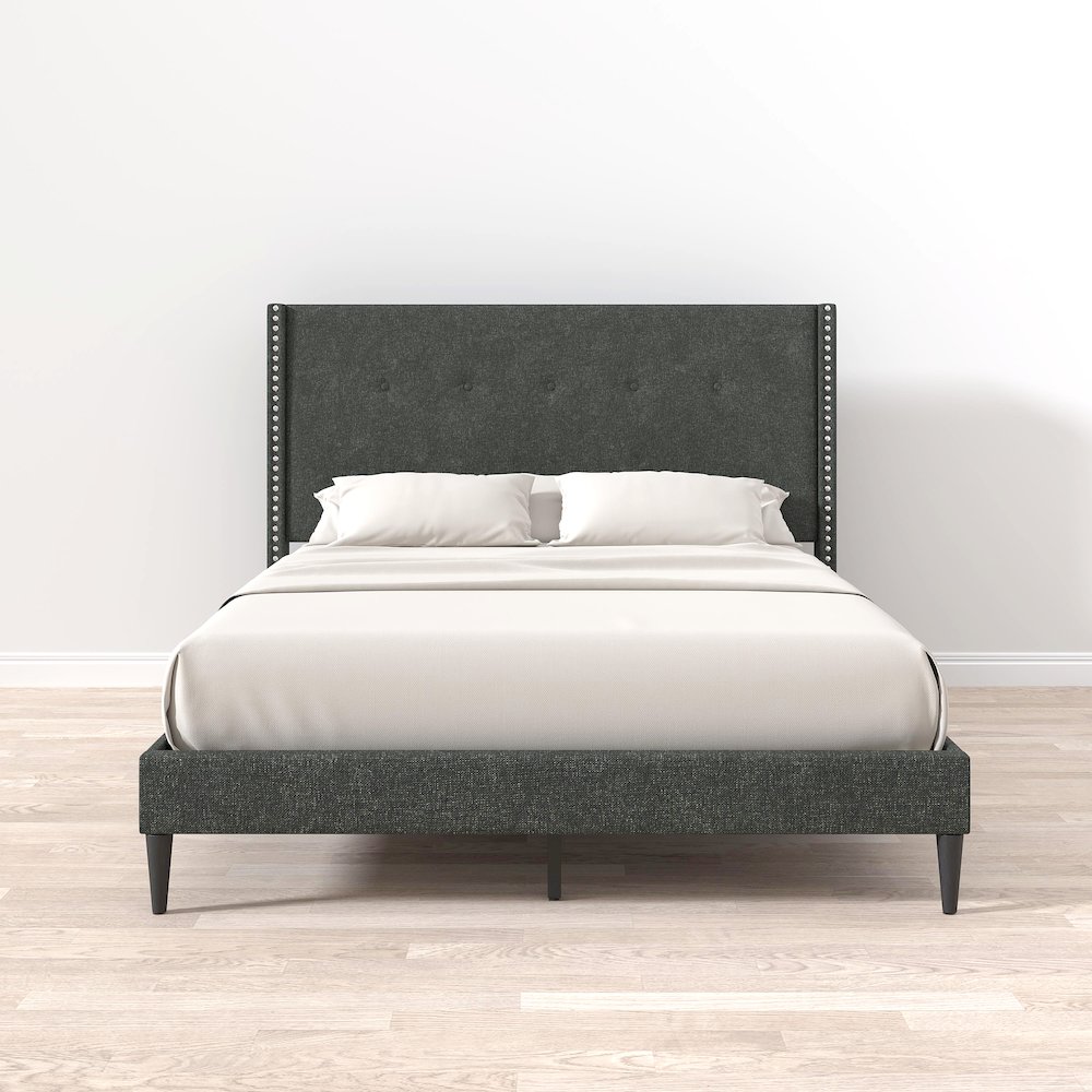 Upholstered Complete Bed Queen Gray. Picture 6