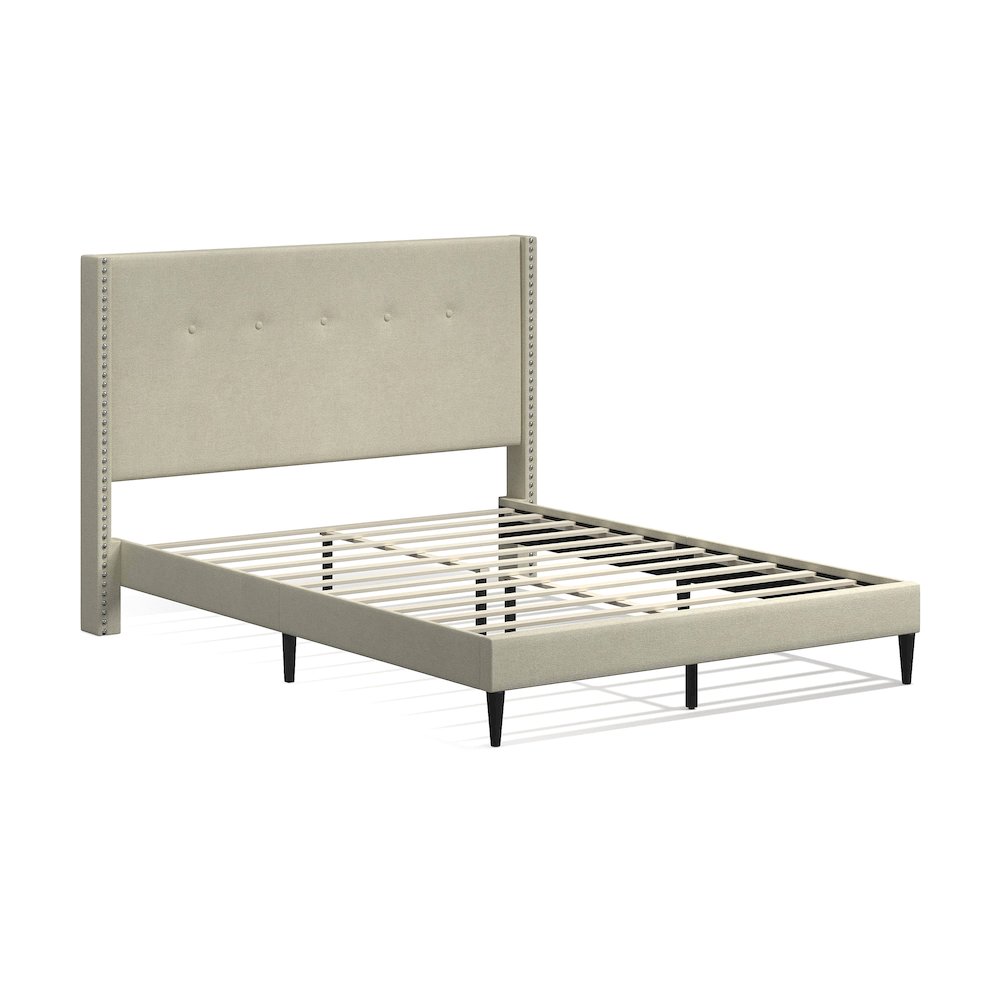 Upholstered Complete Bed Queen Beige. Picture 1