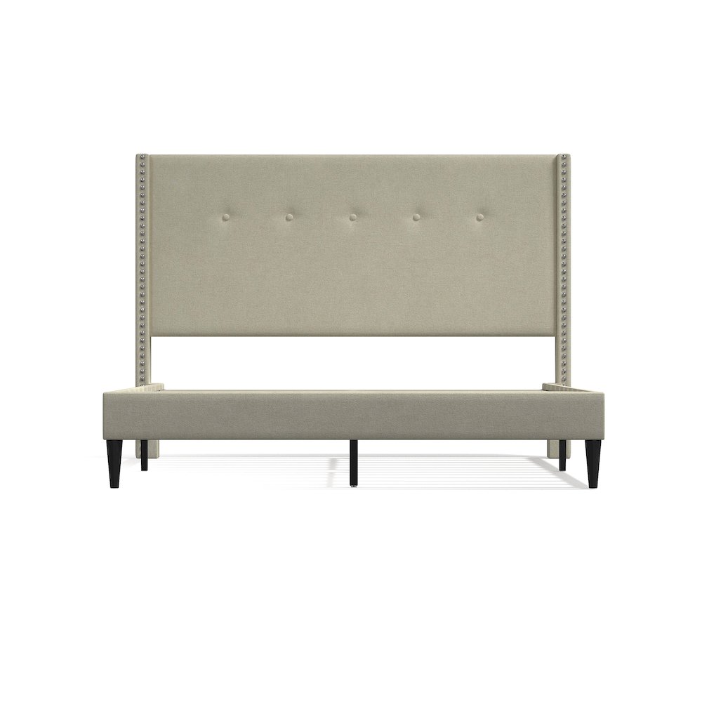 Upholstered Complete Bed Queen Beige. Picture 3