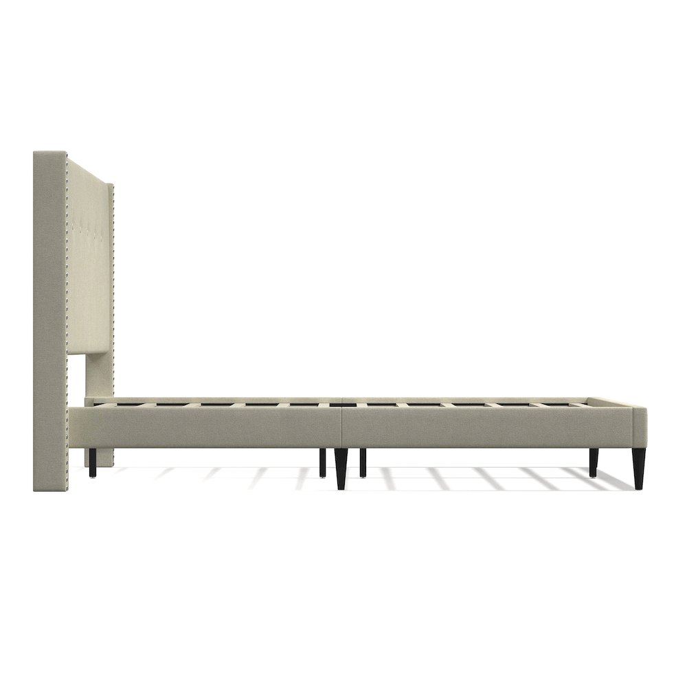 Upholstered Complete Bed Queen Beige. Picture 4
