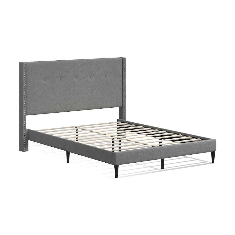 Upholstered Complete Bed Queen Stone. Picture 1