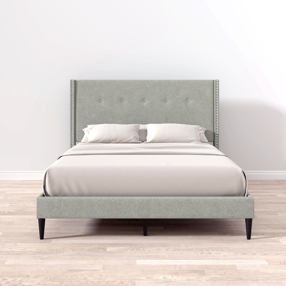 Upholstered Complete Bed Queen Stone. Picture 6