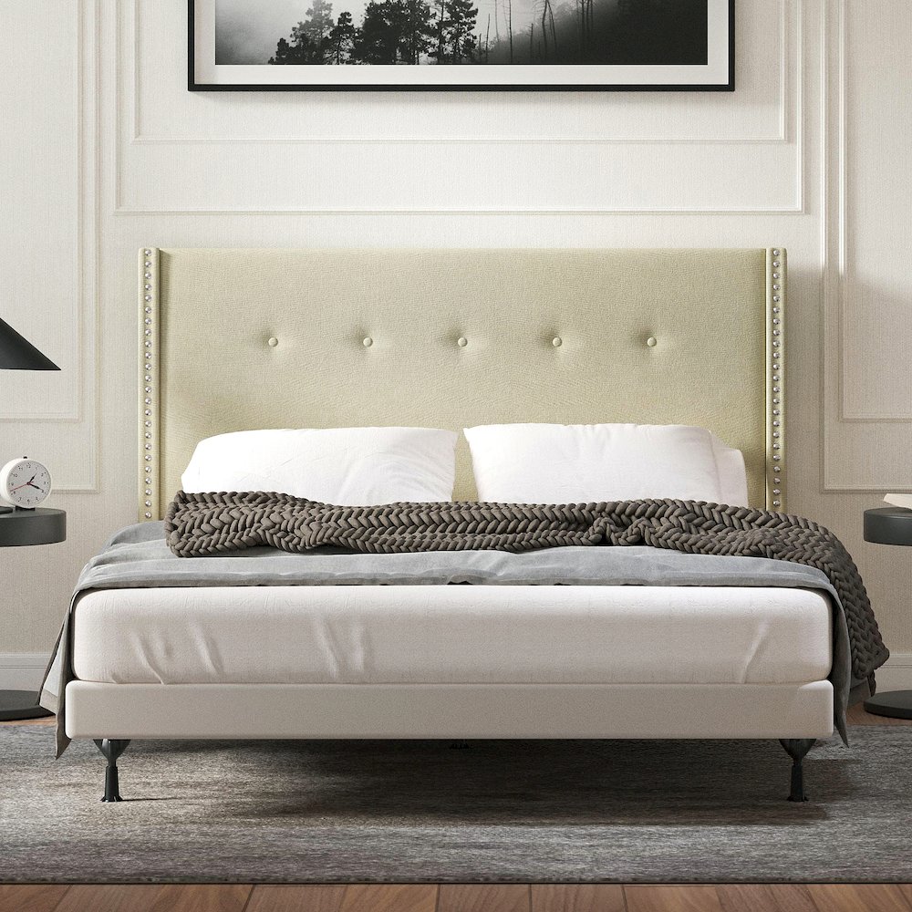 Upholstered Headboard Queen Beige. Picture 2