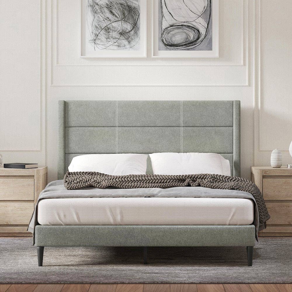 Upholstered Complete Bed Queen Stone. Picture 2