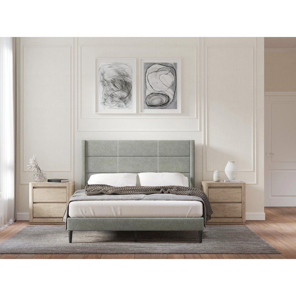 Upholstered Complete Bed Queen Stone. Picture 7