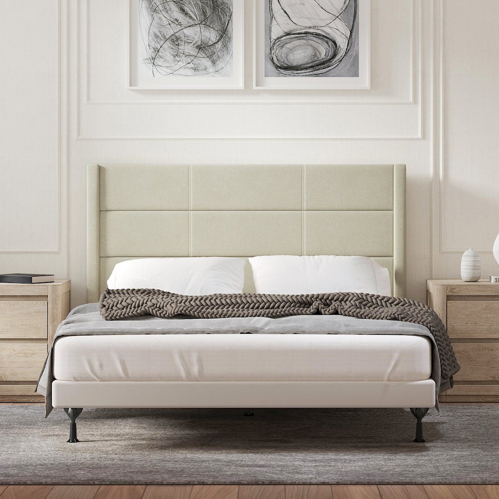 Upholstered Headboard Queen Beige. Picture 2