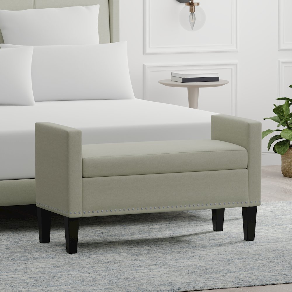 41.5" Storage Bench with Nailhead - Beige. Picture 2