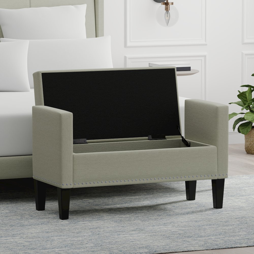 41.5" Storage Bench with Nailhead - Beige. Picture 5
