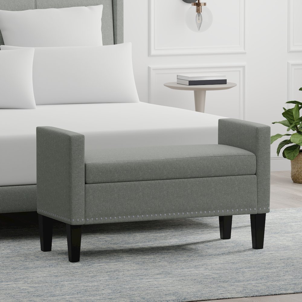 41.5" Storage Bench with Nailhead Trim - Stone (Light Gray). Picture 2