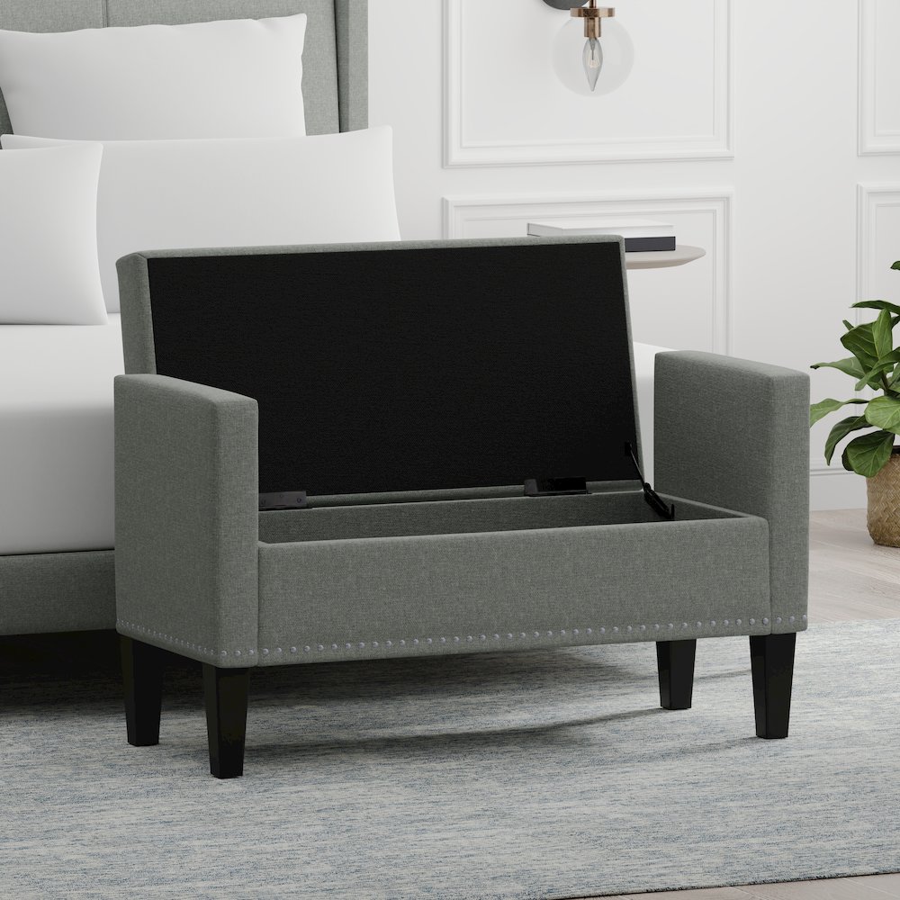 41.5" Storage Bench with Nailhead Trim - Stone (Light Gray). Picture 5