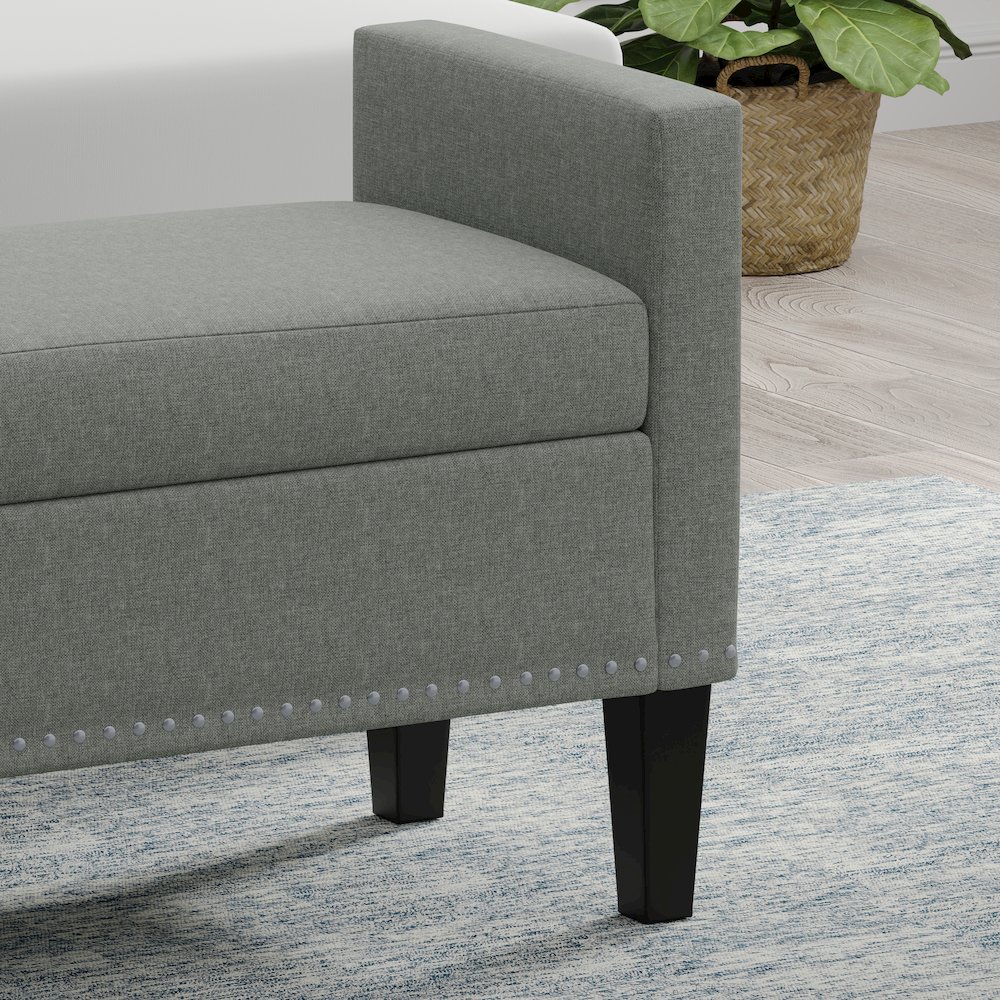 41.5" Storage Bench with Nailhead Trim - Stone (Light Gray). Picture 6