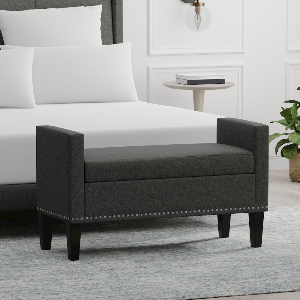 41.5" Storage Bench with Nailhead Trim - Dark Gray. Picture 2