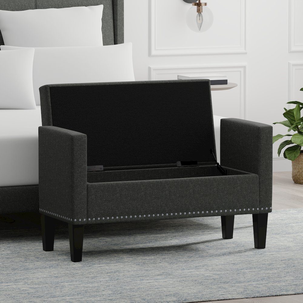 41.5" Storage Bench with Nailhead Trim - Dark Gray. Picture 5