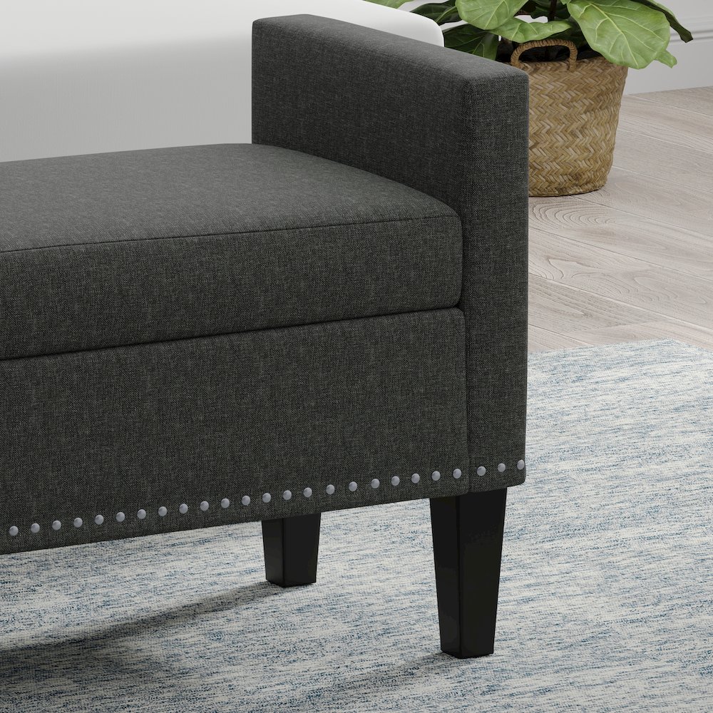 41.5" Storage Bench with Nailhead Trim - Dark Gray. Picture 6