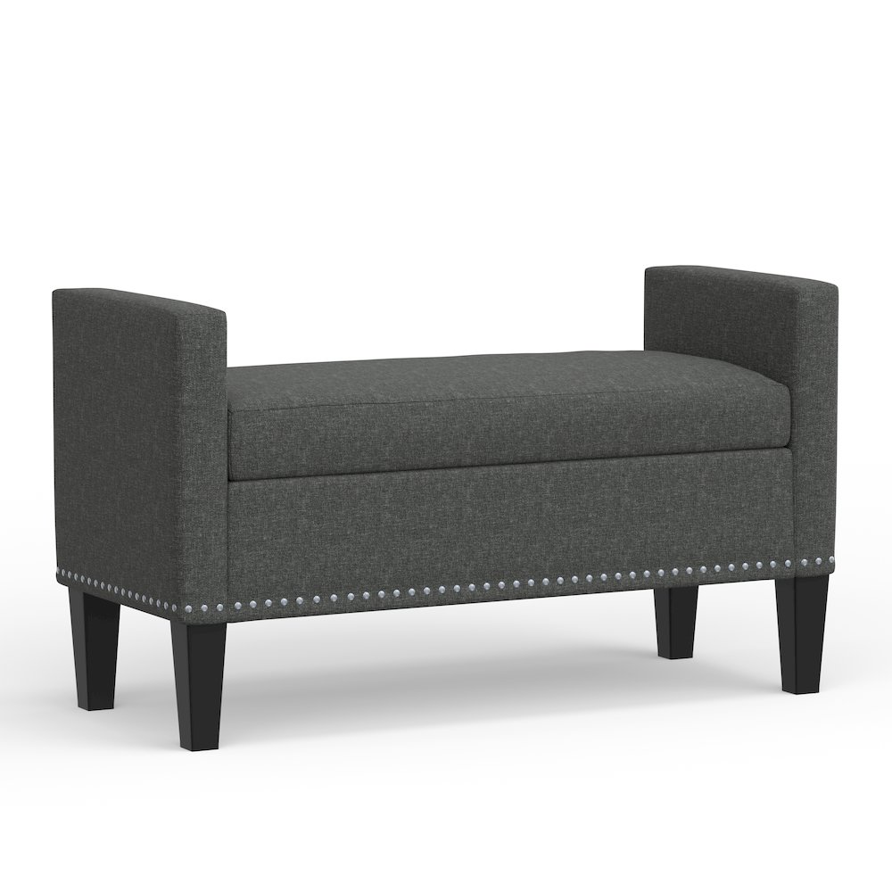 41.5" Storage Bench with Nailhead Trim - Dark Gray. Picture 1