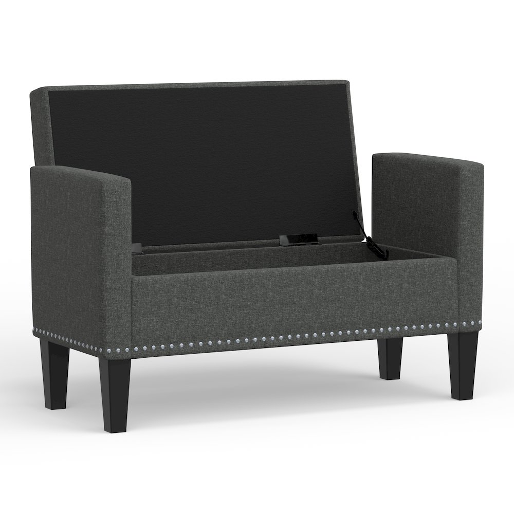 41.5" Storage Bench with Nailhead Trim - Dark Gray. Picture 4