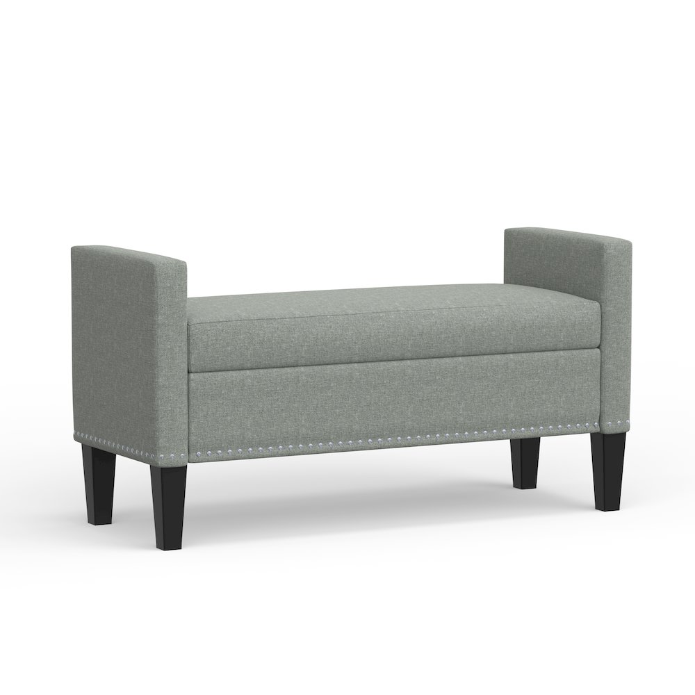 46" Storage Bench with Arms + Nailhead Trim - Stone (Light Gray). Picture 1