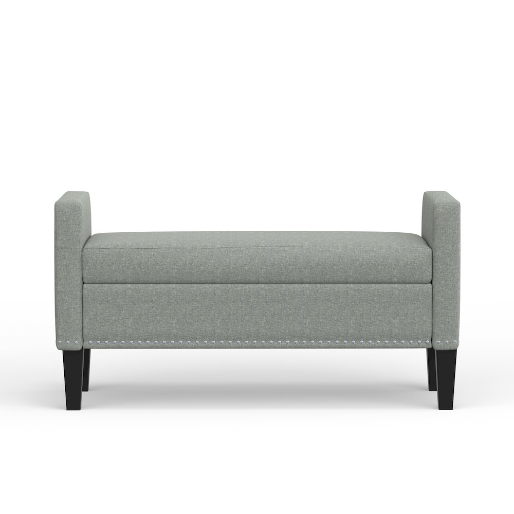 46" Storage Bench with Arms + Nailhead Trim - Stone (Light Gray). Picture 3