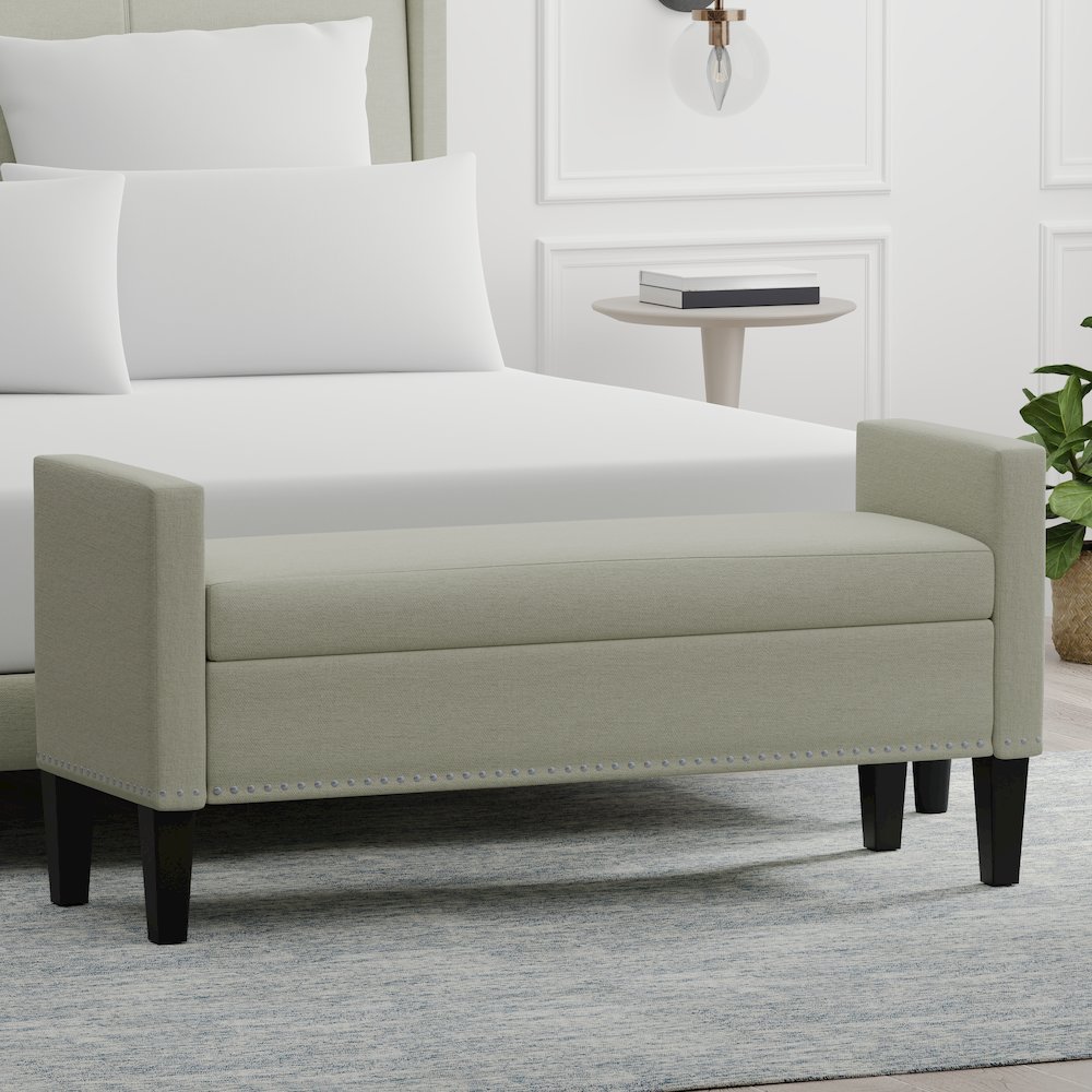 51.25" Storage Bench with Nailhead Trim - Beige. Picture 2