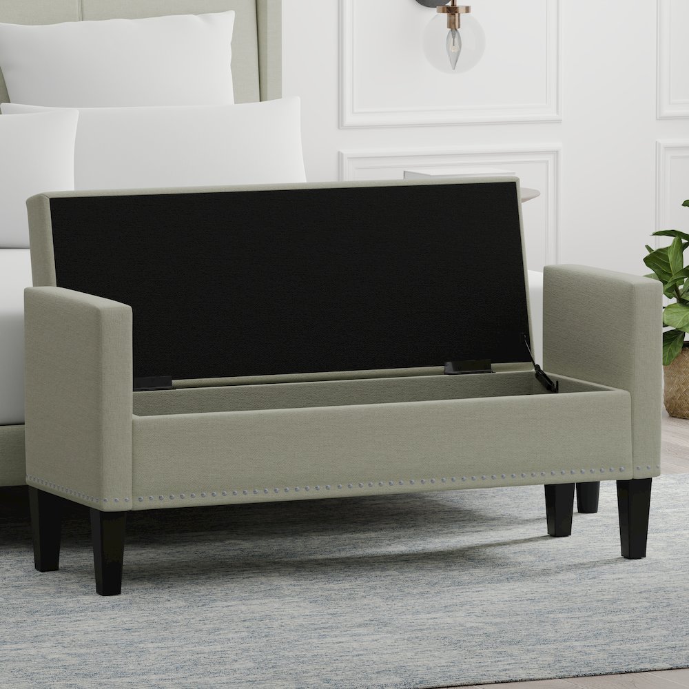 51.25" Storage Bench with Nailhead Trim - Beige. Picture 5