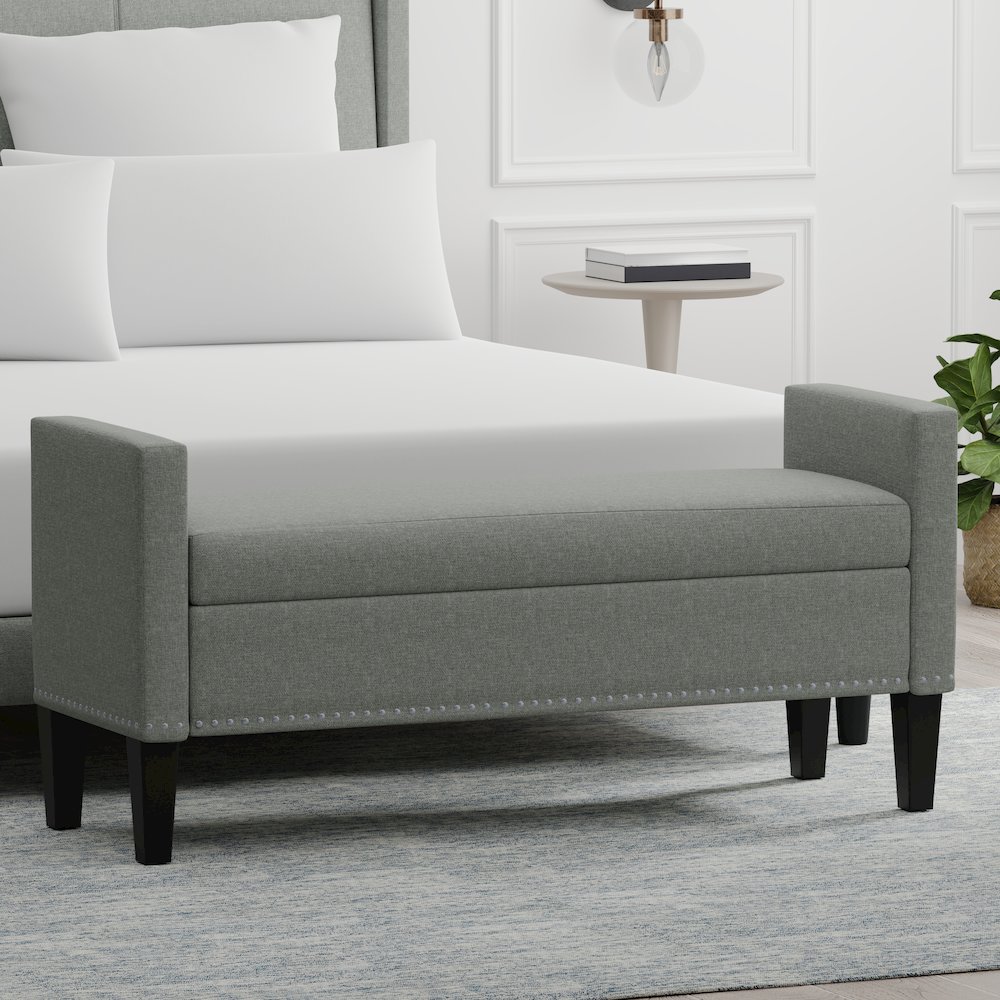 51.25" Storage Bench with Nailhead Trim - Stone (Light Gray). Picture 2