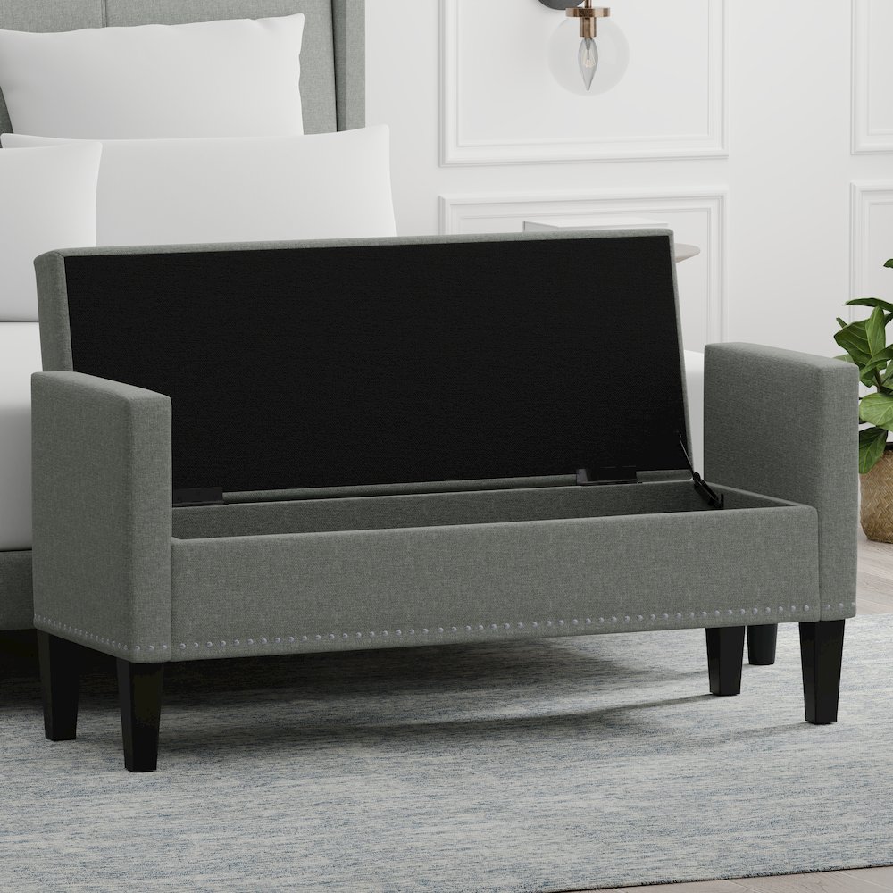 51.25" Storage Bench with Nailhead Trim - Stone (Light Gray). Picture 5