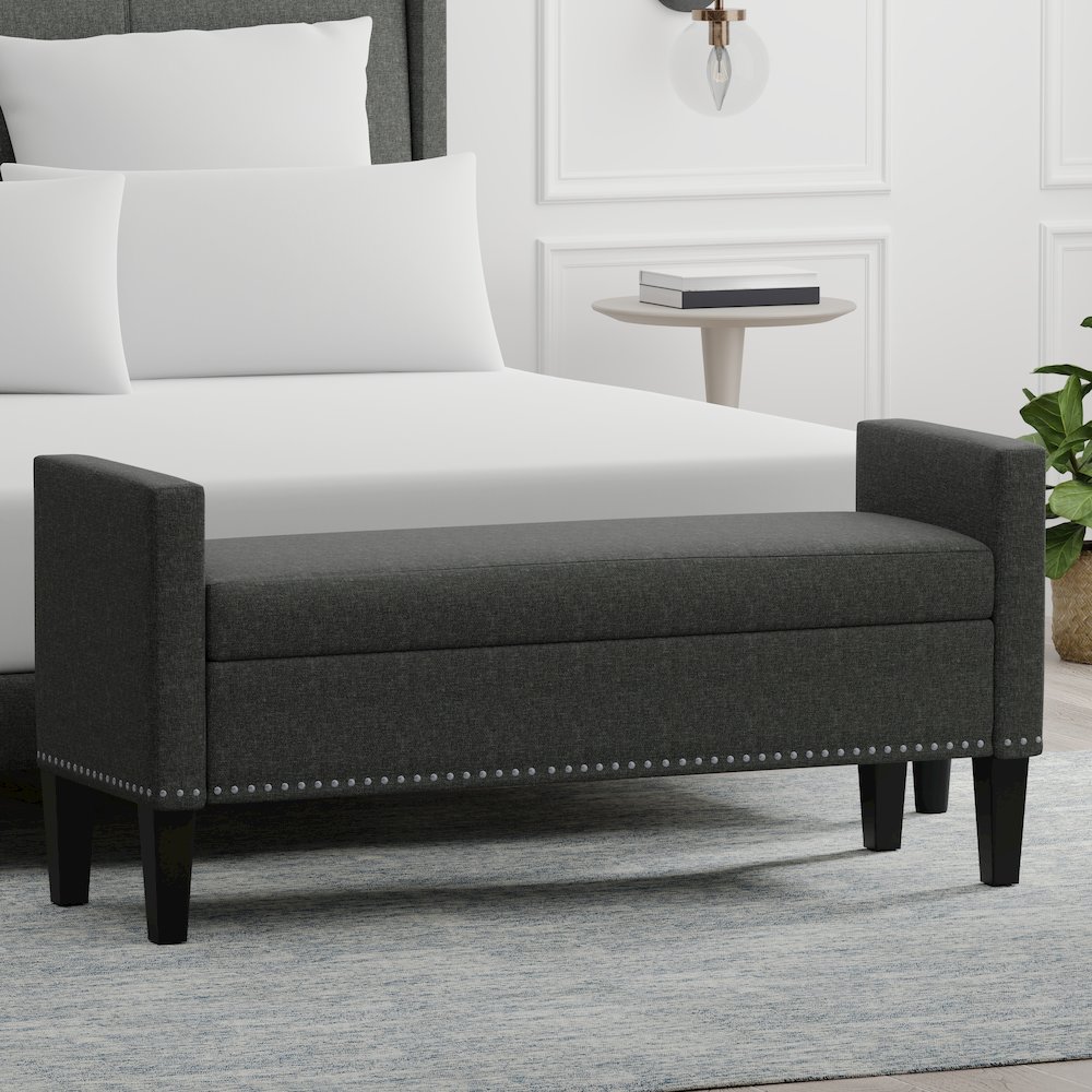 51.25" Storage Bench with Nailhead Trim - Dark Gray. Picture 2