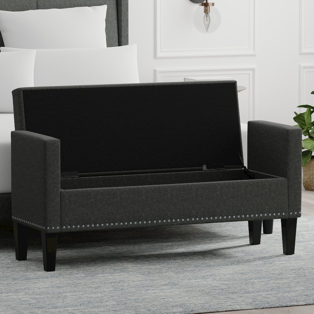 51.25" Storage Bench with Nailhead Trim - Dark Gray. Picture 5