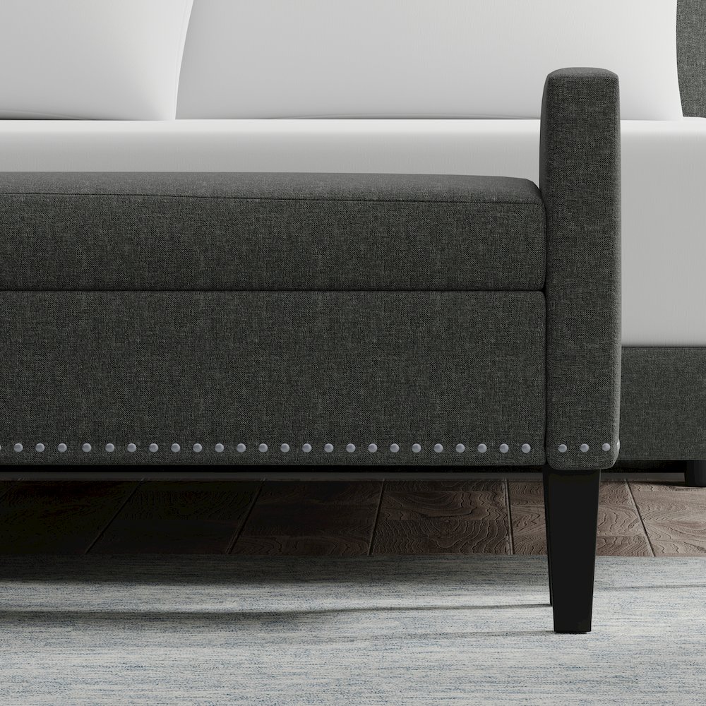 51.25" Storage Bench with Nailhead Trim - Dark Gray. Picture 6