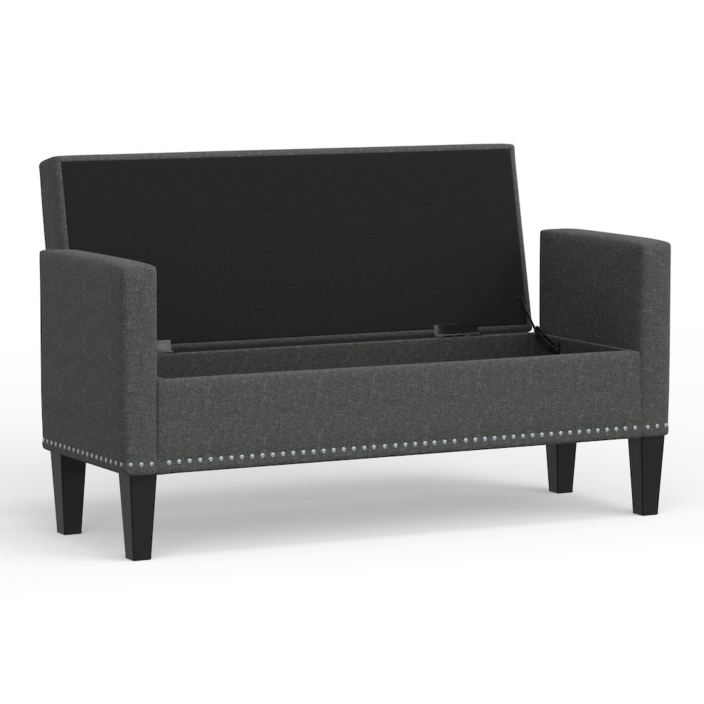 51.25" Storage Bench with Nailhead Trim - Dark Gray. Picture 4