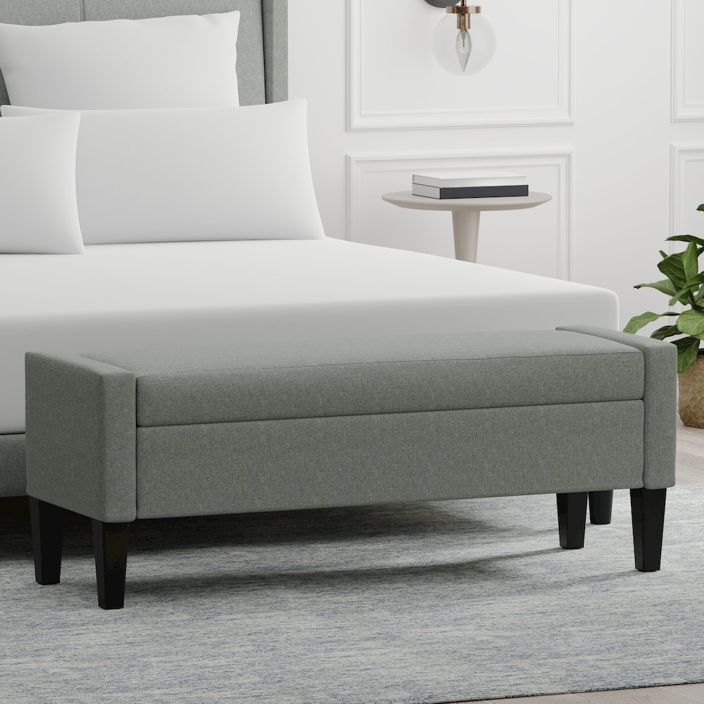 51.25" Storage Bench with Truncated Arms - Stone (Light Gray). Picture 2