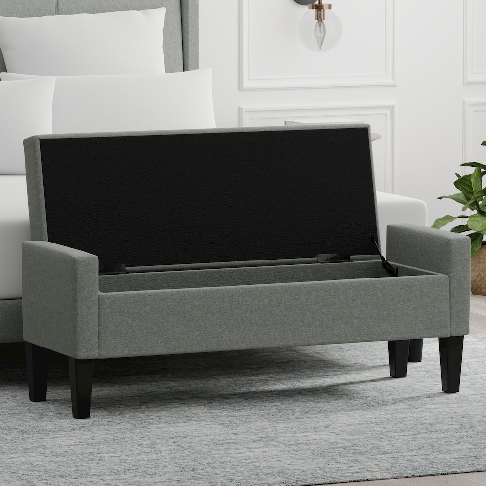 51.25" Storage Bench with Truncated Arms - Stone (Light Gray). Picture 5