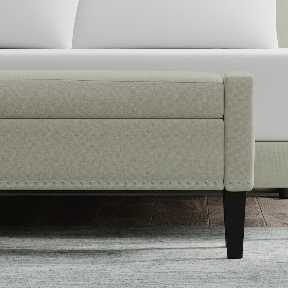 51.25" Storage Bench with Truncated Arms + Nailhead Trim - Beige. Picture 6