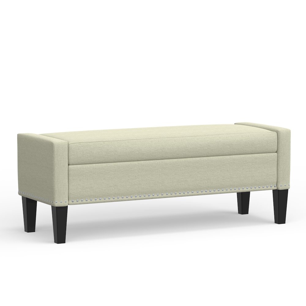 51.25" Storage Bench with Truncated Arms + Nailhead Trim - Beige. Picture 1
