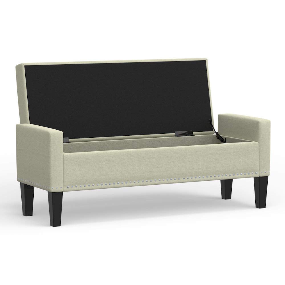 51.25" Storage Bench with Truncated Arms + Nailhead Trim - Beige. Picture 4