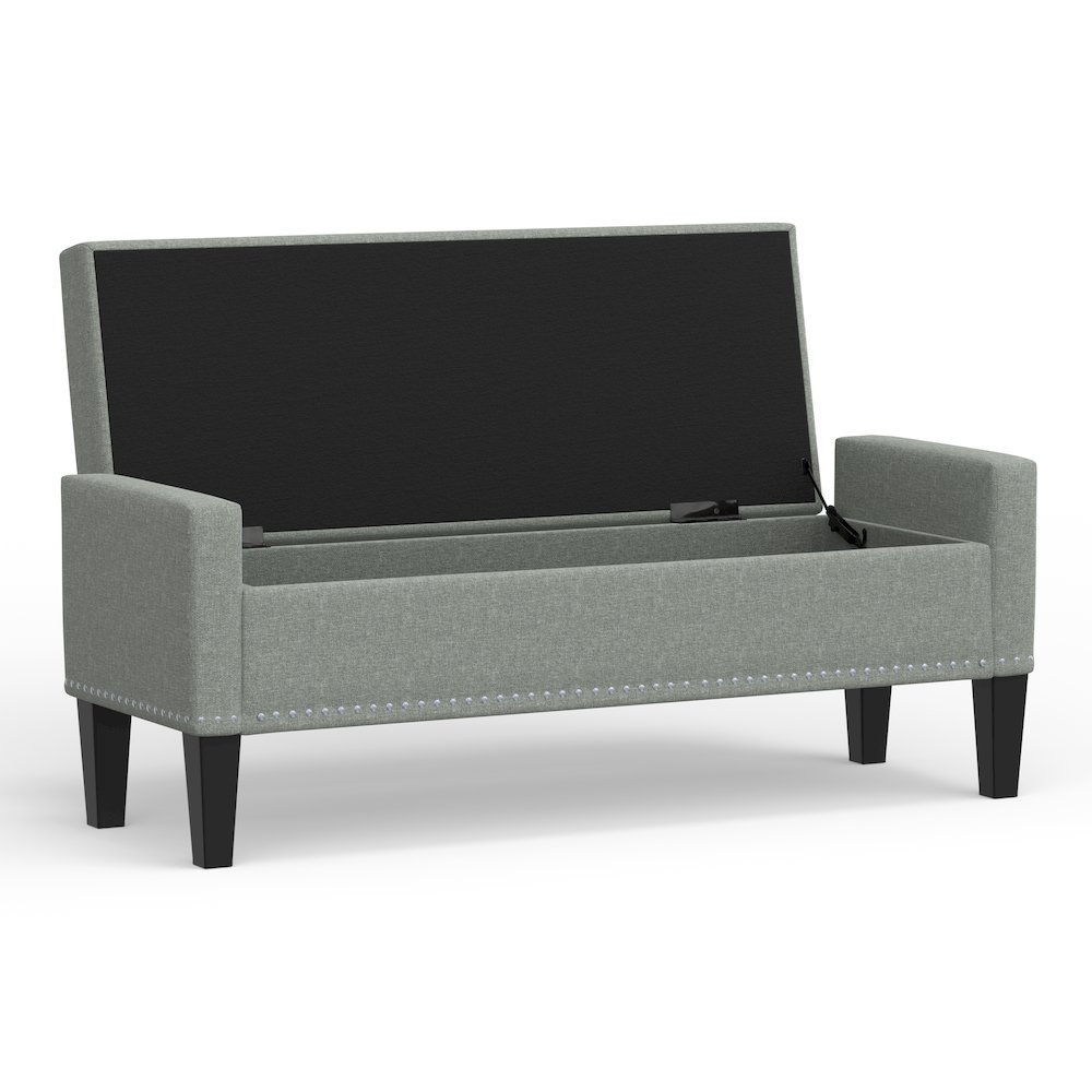 51.25" Storage Bench with Truncated Arms + Nailhead Trim - Stone (Light Gray). Picture 4