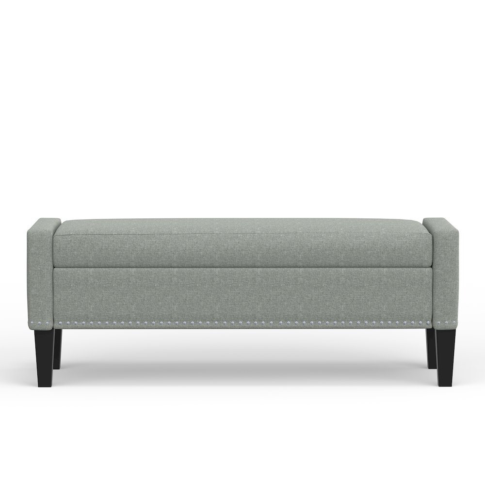 51.25" Storage Bench with Truncated Arms + Nailhead Trim - Stone (Light Gray). Picture 3