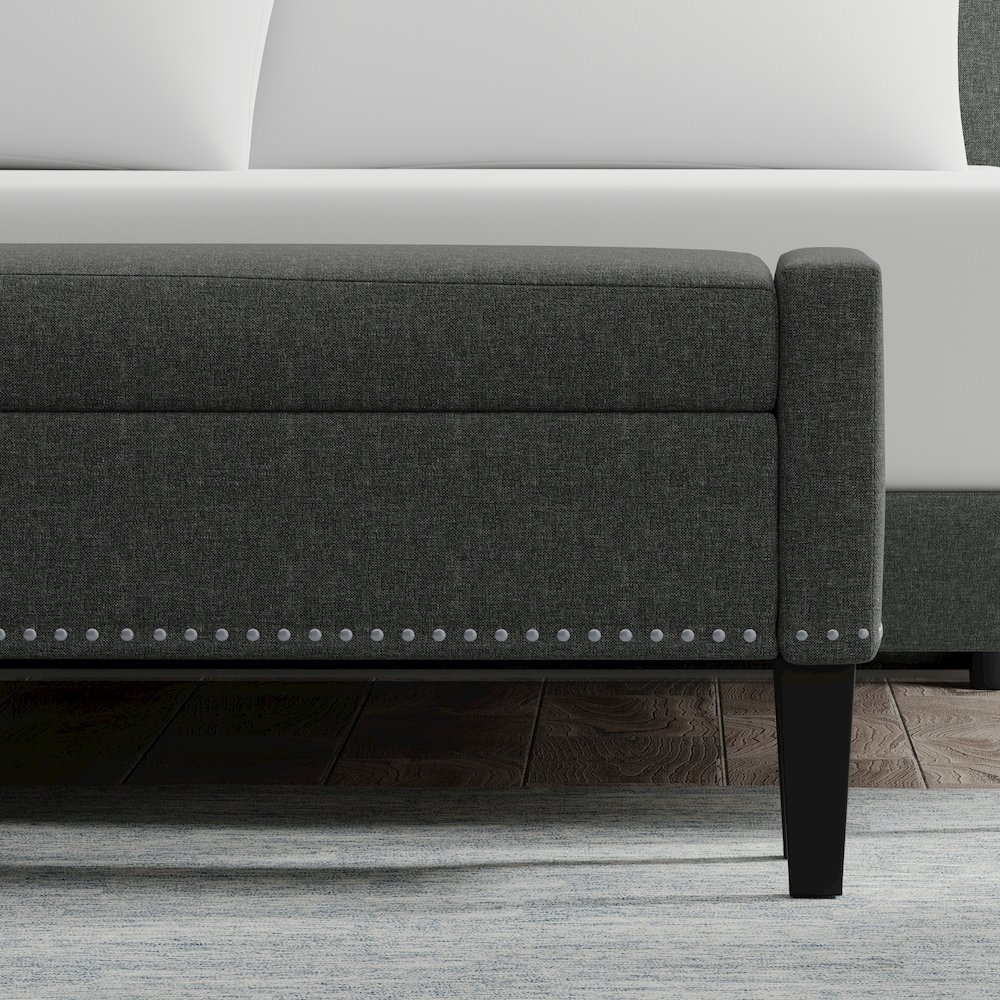 51.25" Storage Bench with Truncated Arms + Nailhead Trim - Dark Gray. Picture 6