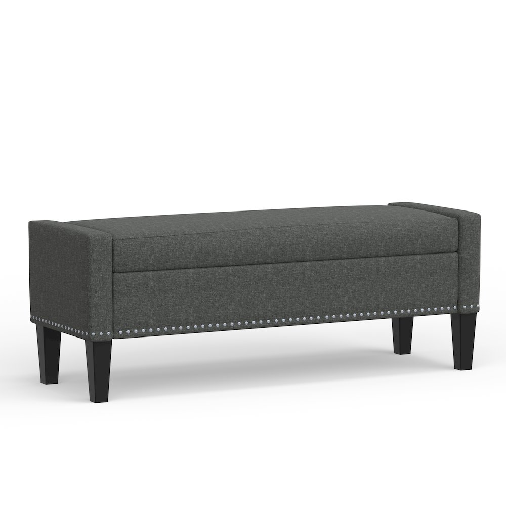 51.25" Storage Bench with Truncated Arms + Nailhead Trim - Dark Gray. Picture 1