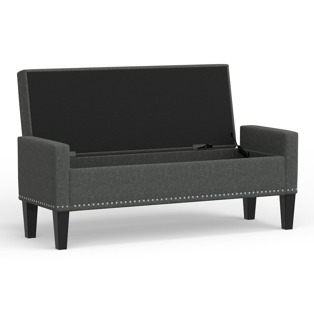 51.25" Storage Bench with Truncated Arms + Nailhead Trim - Dark Gray. Picture 4
